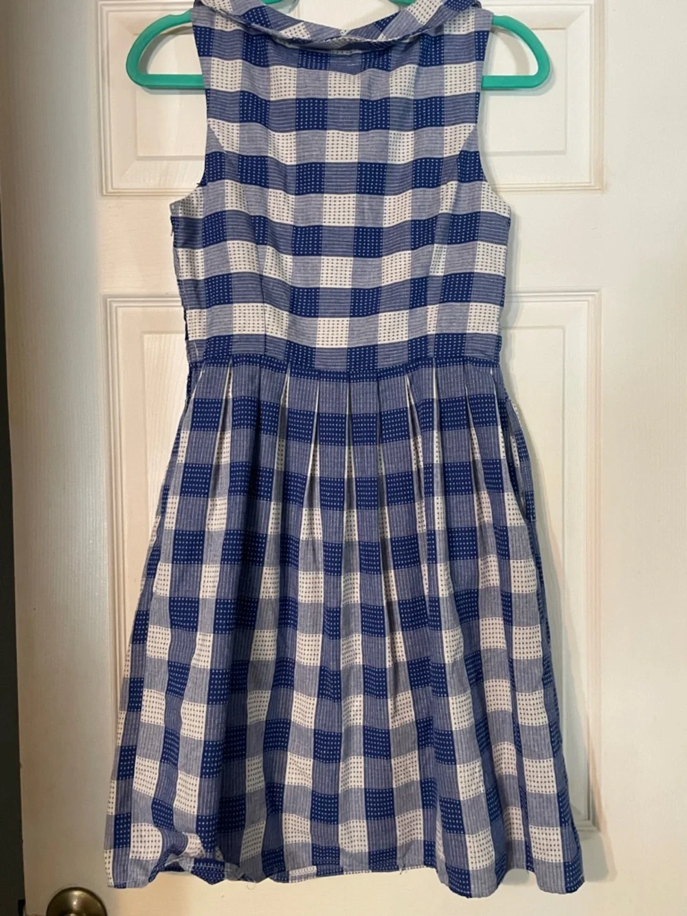 Modcloth Blue and White Gingham Sleeveless Fit-and-Flare Mini Dress - Picture 5 of 6